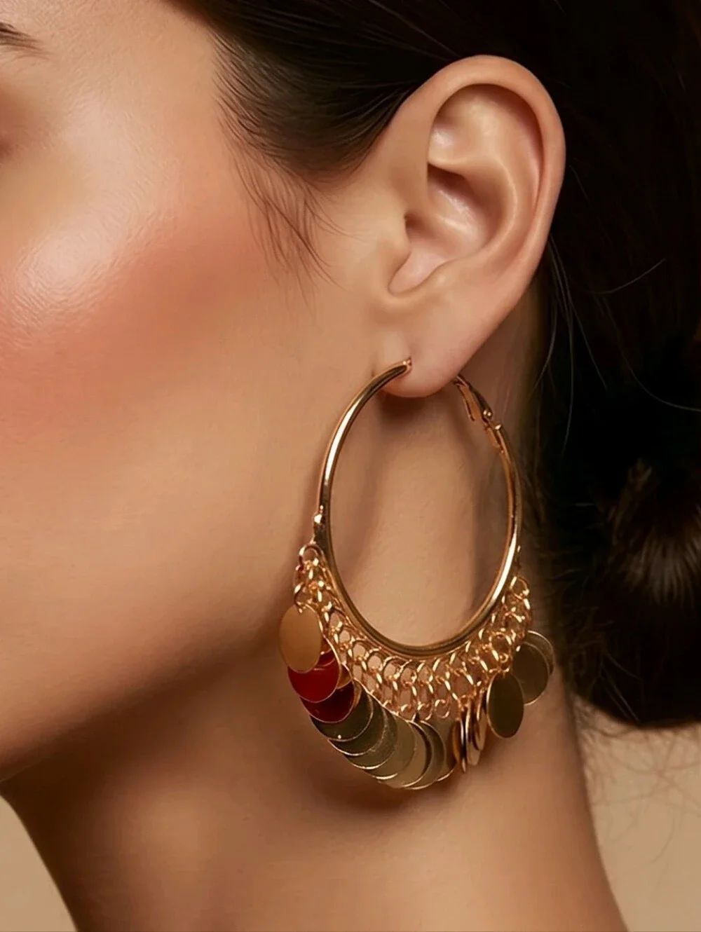 GoldâCoin Hoop Earrings Boho Belly Dance Disc Charm Statement Jewelry Glam Chic